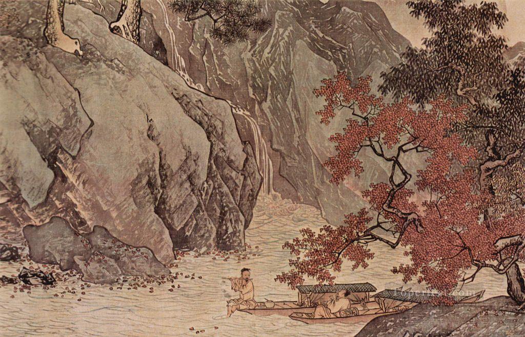 山の古い墨での釣り生活油絵